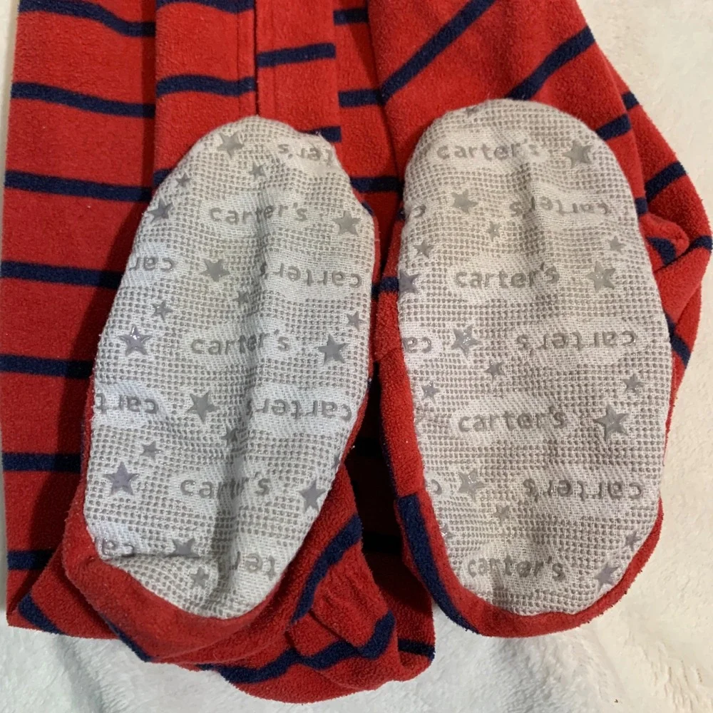 5/$25 Carters Red Navy Stripe Polar Bear Footed Pajamas Sleepers Kids‎ Size 5